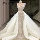 Свадебное платье с жемчугом, V-образным вырезом, кружевное, со съемным шлейфом, 2021