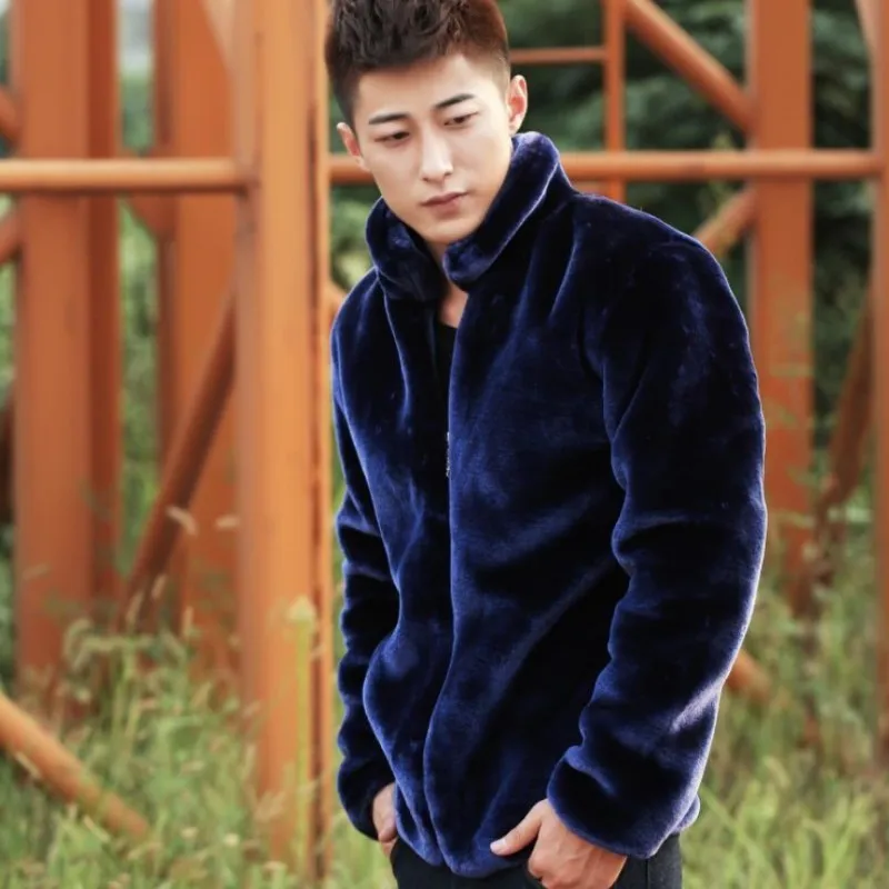 Европейская мода новинка мужское теплое меховое воротник пальто из