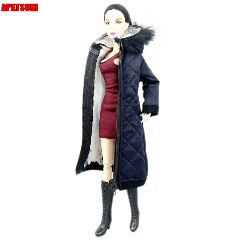 

Navy Blue Winter Long Coat Hoodie for Barbie Doll Outfits Parka Clothes For 1/6 BJD Doll Jacket 1:6 Dolls Accessories Kids Toys