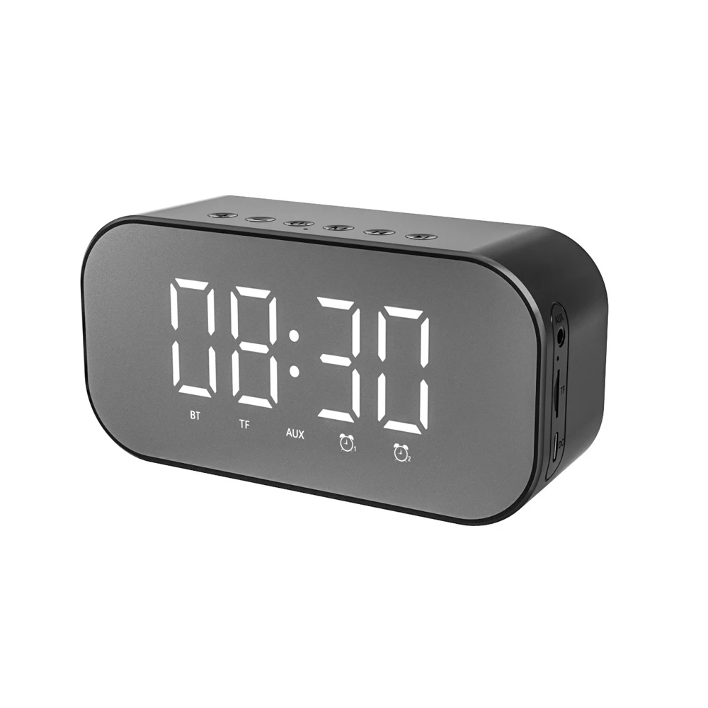 

Wireless Bluetooth Speaker Dual Alarm Clocks LED Display Mirror Home Indoor TF Card FM Radio USB AUX Portable Music Subwoofer