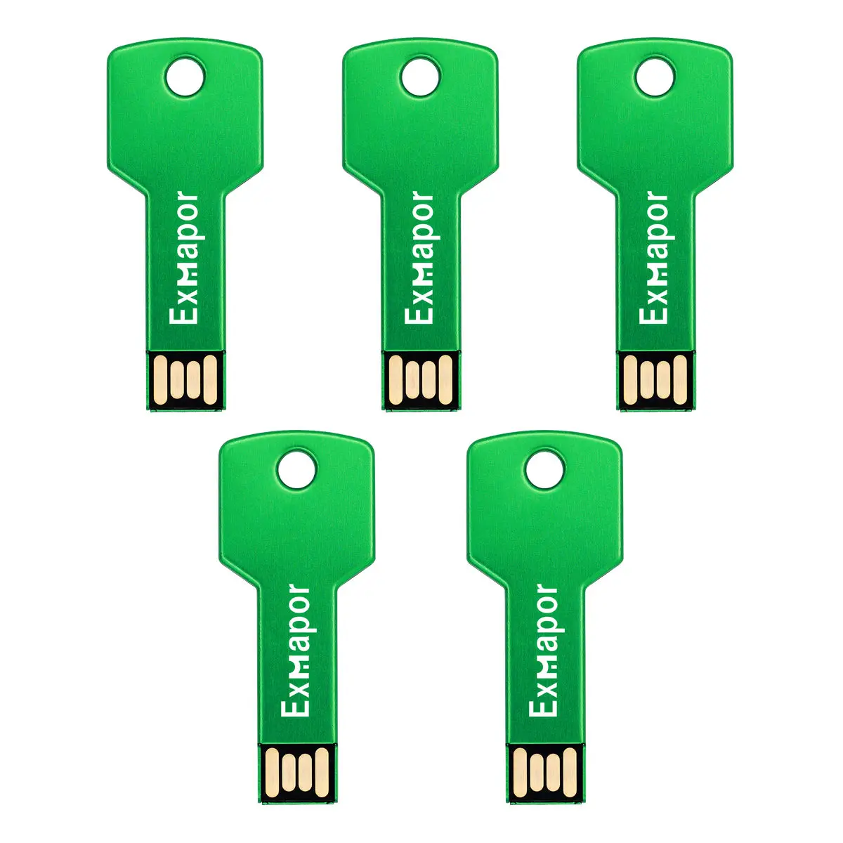 32GB Flash Drive, Exmapor USB Drive 5 X 16 GB USB Flash Drive 64 gb Thumb Drive Memory Stick Metal Key Keychain Design Green