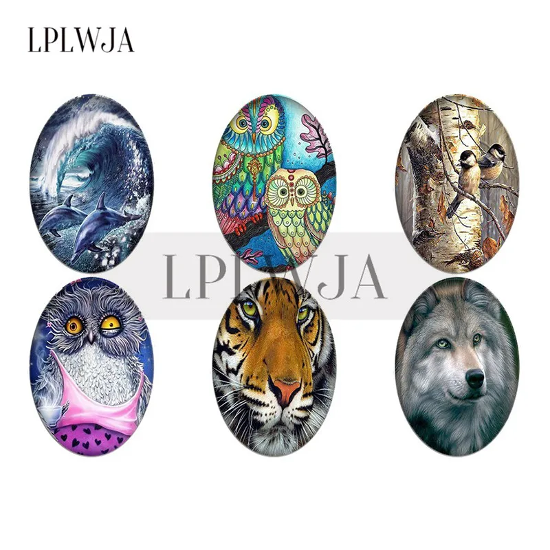 

LPLWJA 18x25mm,30x40mm Sea Turtle Owl, Eagle Horse Lion Dolphin Glass Cabochon Photo Flatback Beads For DIY Jewelry Accessories