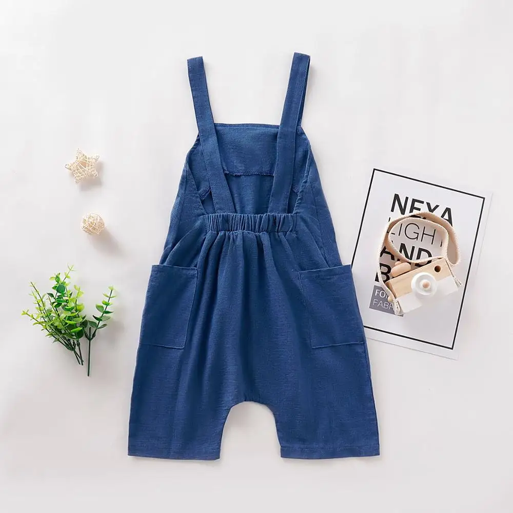 Летняя детская одежда льняные ремни комбинезоны для девочек с пуговицами