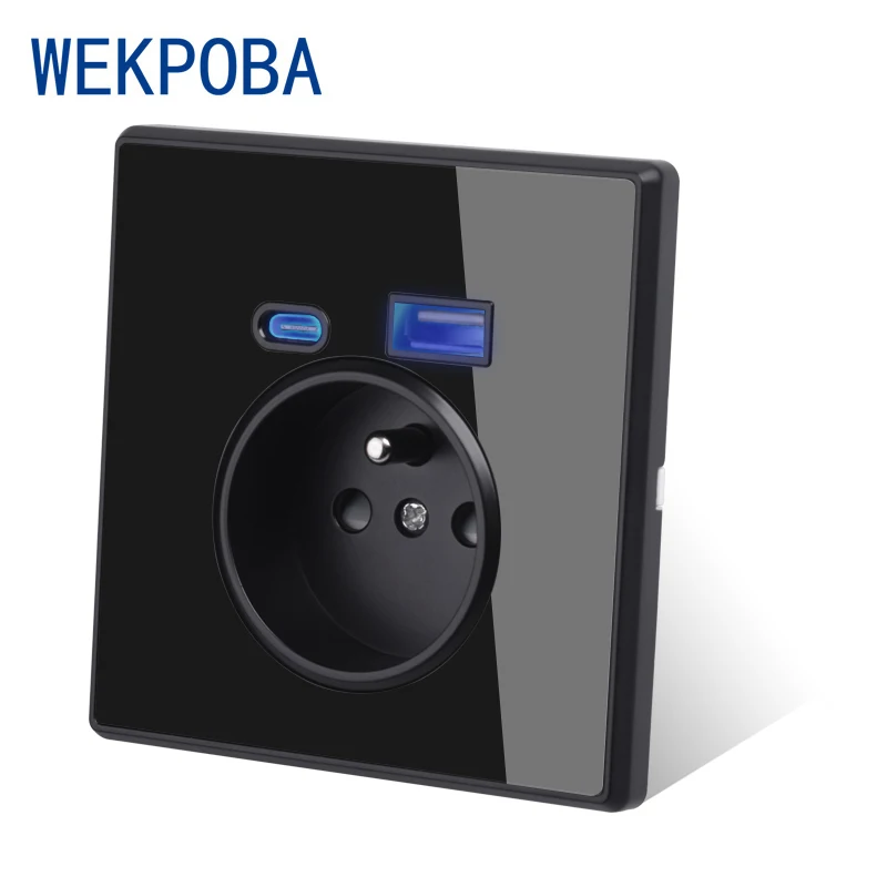 Розетка WEKPOBA с интерфейсом Type-C полностью зеркальная прозрачная панель черная