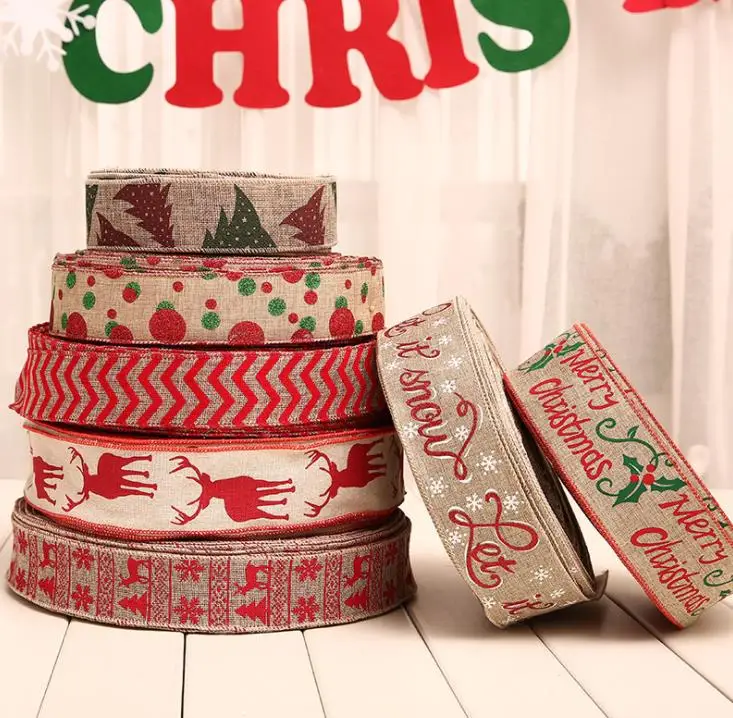 

Новогодние декоративные ленты из мешковины, 2 м, ленты с рисунком волнистых точек, украшение для рождественской елки, Подарочная коробка, лента с бантом, декор SN