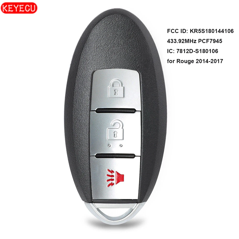 Keyecu дистанционный смарт ключ брелок 2 + 1 кнопка 433 92 МГц PCF7939M 4A чип для Nissan Rouge 2014 2017