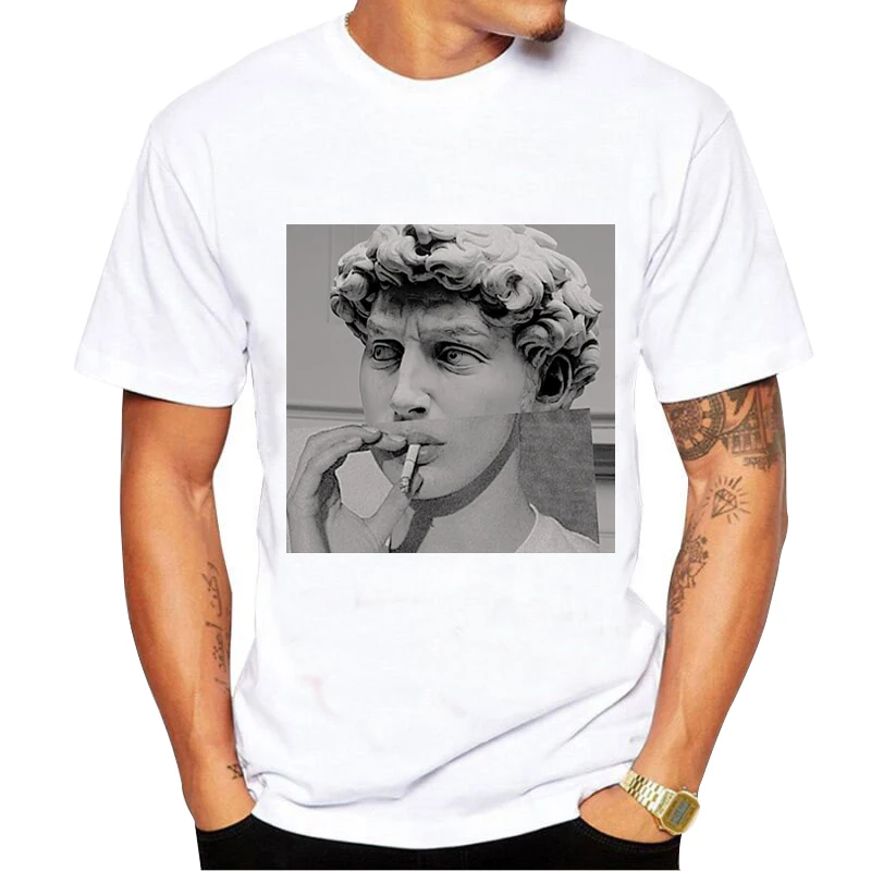 Фото Модная популярная футболка с изображением руки Микеланджело мужская летняя
