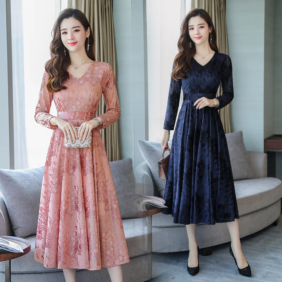 Винтажные однотонные платья миди Осень зима 2020 Женское Платье макси с длинным