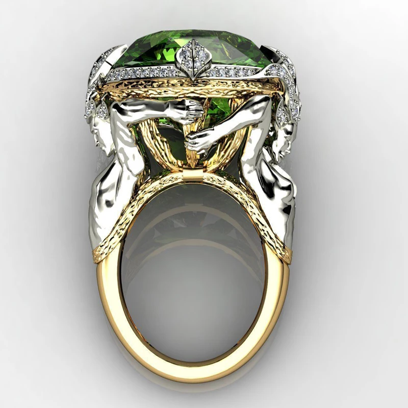 Модное роскошное женское кольцо с русалкой оливковое зеленое кубическим