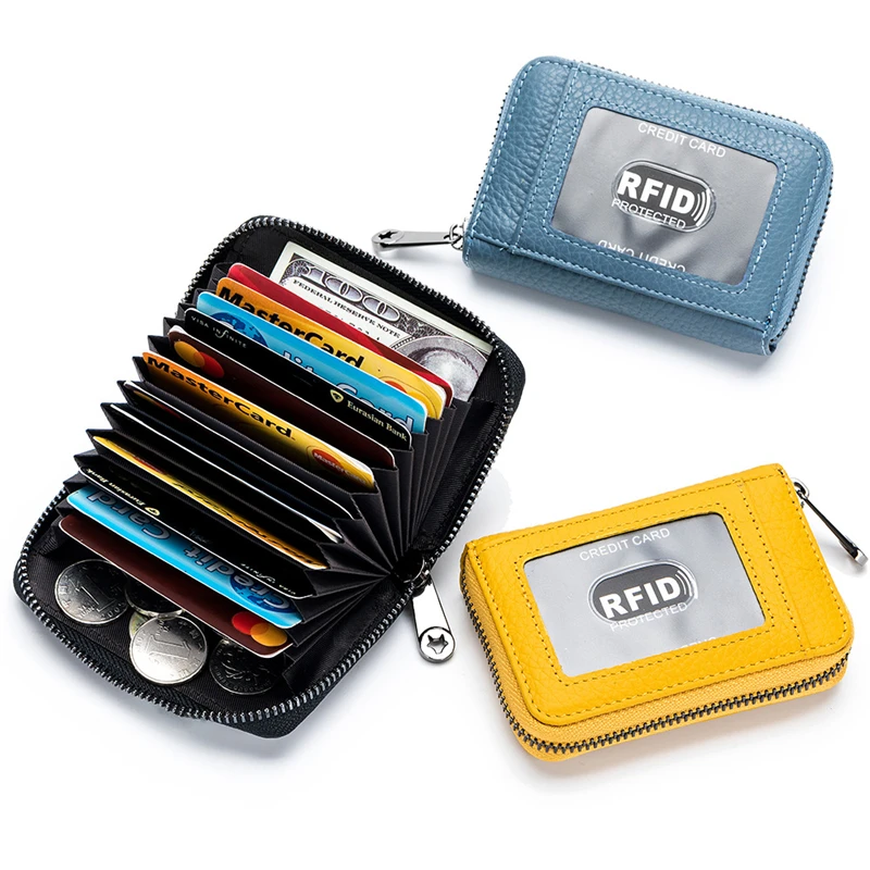 

Women's Organ Multiple Card Slots Wallet Men's Genuine Leather Business ID Credit Card Holder Case Portable Zipper Coin Purse