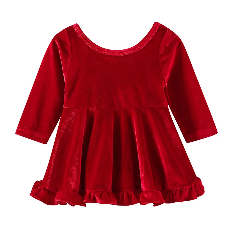 Рождественское платье для девочек детское вельветовое с длинным рукавом