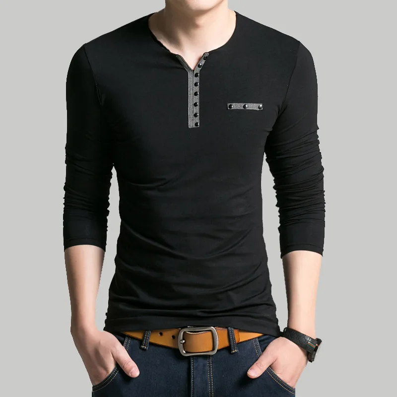 

Men V Neck Long Sleeve T-Shirt Slim Fit Korean Version tshirt Brand New Tops & Tees Cotton Oversized T Shirts New Arrival 2020