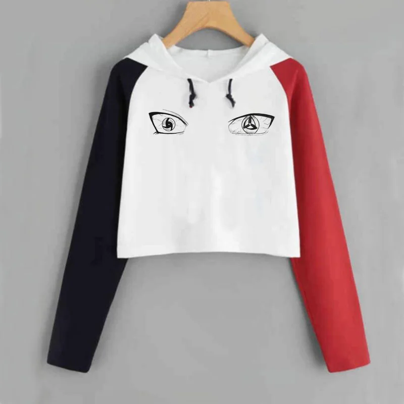 Harajuku аниме толстовки для женщин Наруто укороченная Толстовка Uchiha Uzumaki Hatake Eyes пуловер с рисунком толстовка хип хоп Уличная - Цвет: 14