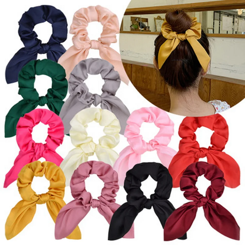 2021 Женская модная шелковая резинка для волос с заячьими ушками эластичная шапка