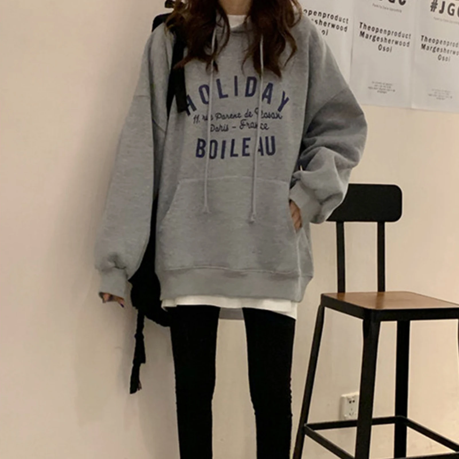 Women Hoodies Autumn Winter Long Sleeve Letters Print Pocket Loose Hoodie Sweatshirt Blouse Ladies Soft Warm Oversize Pullovers
