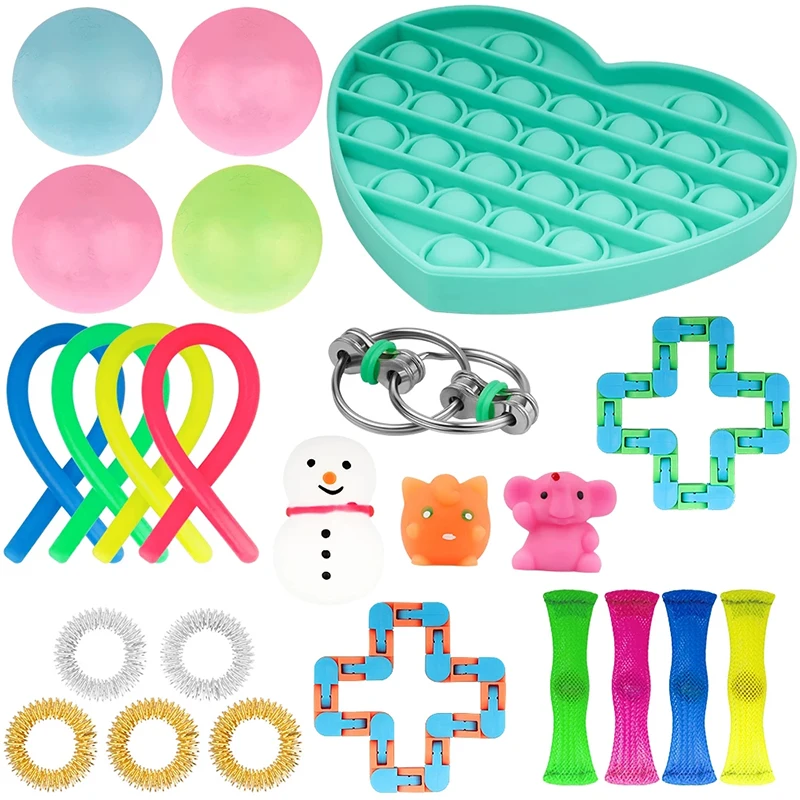 

20/24Pcs Fidget Sensory Toys AntiStress Relief Toy Mesh And Marble Squishy Push Bubble Kit Figet Toys Adults Children Gift