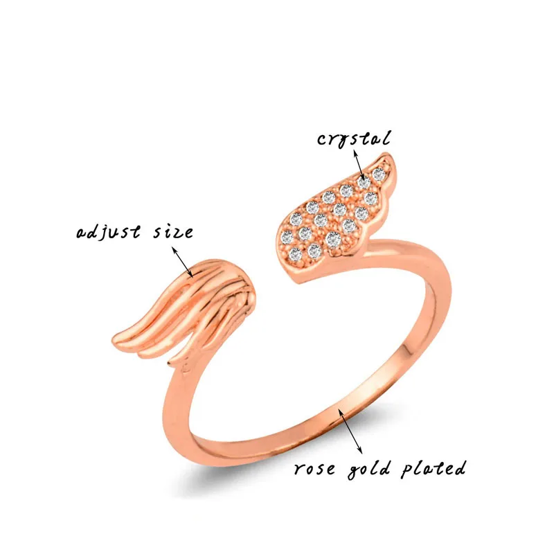 SINLEERY уникальных крошечных Кристальный Ангел кольца крылья из розового золота