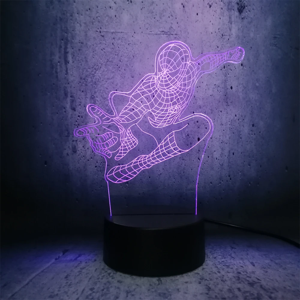 Крутой мультяшный 3D светильник с человеком-пауком светодиодный ночник USB RGB