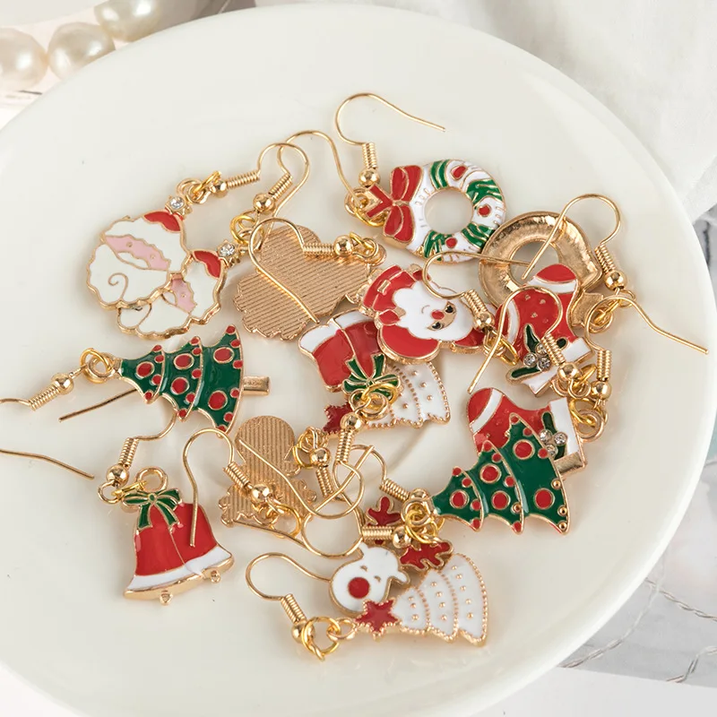 Эмалированные рождественские висячие серьги простые носки Санта-Клауса лось
