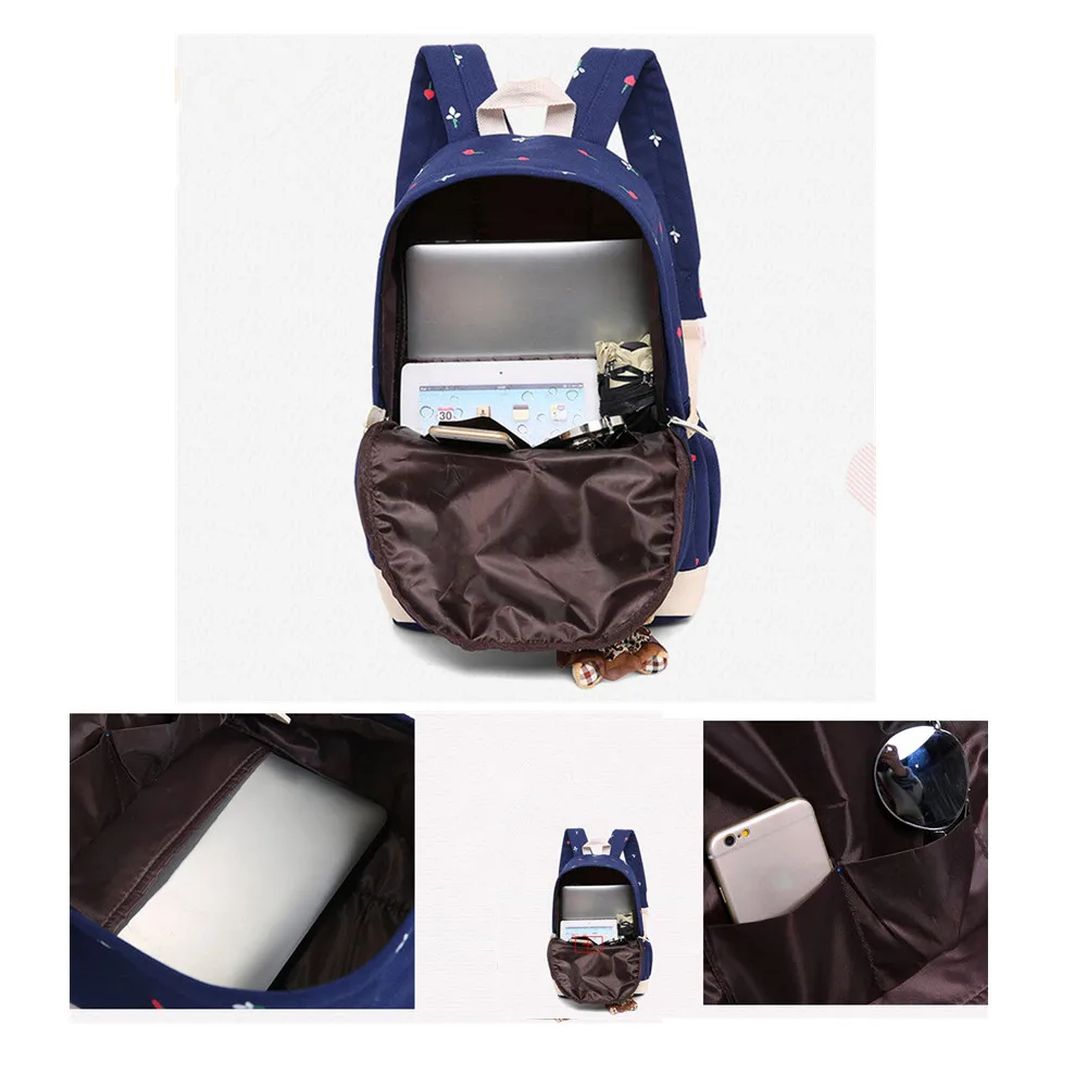 3 шт./комплект женский холщовый рюкзак с цветочным принтом | Багаж и сумки