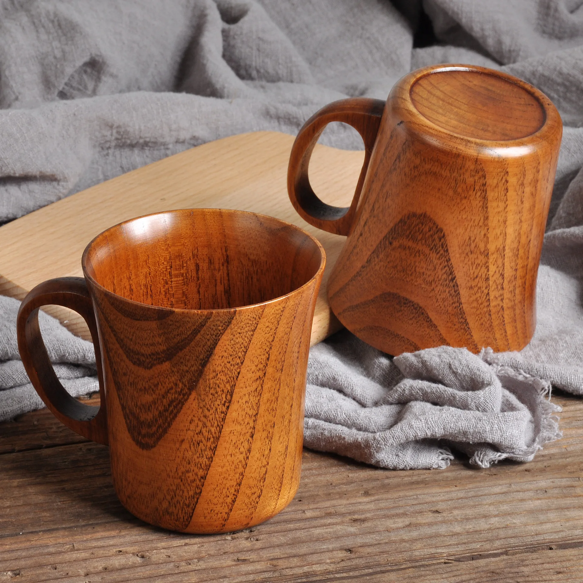 

9X10CM Japanese Style Natural Jujube Wood Mug With Handle Home Office Water Cups