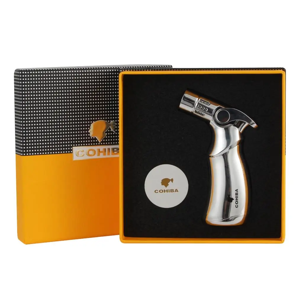 COHIBA Пистолет Стиль Зажигалка для сигар 4 факел пламени зажигалка сигарет газ
