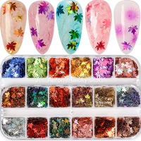 12 gridsset nail supplies maple leaf holographic glitter nail art decorations decals sequines decals nails accessories set