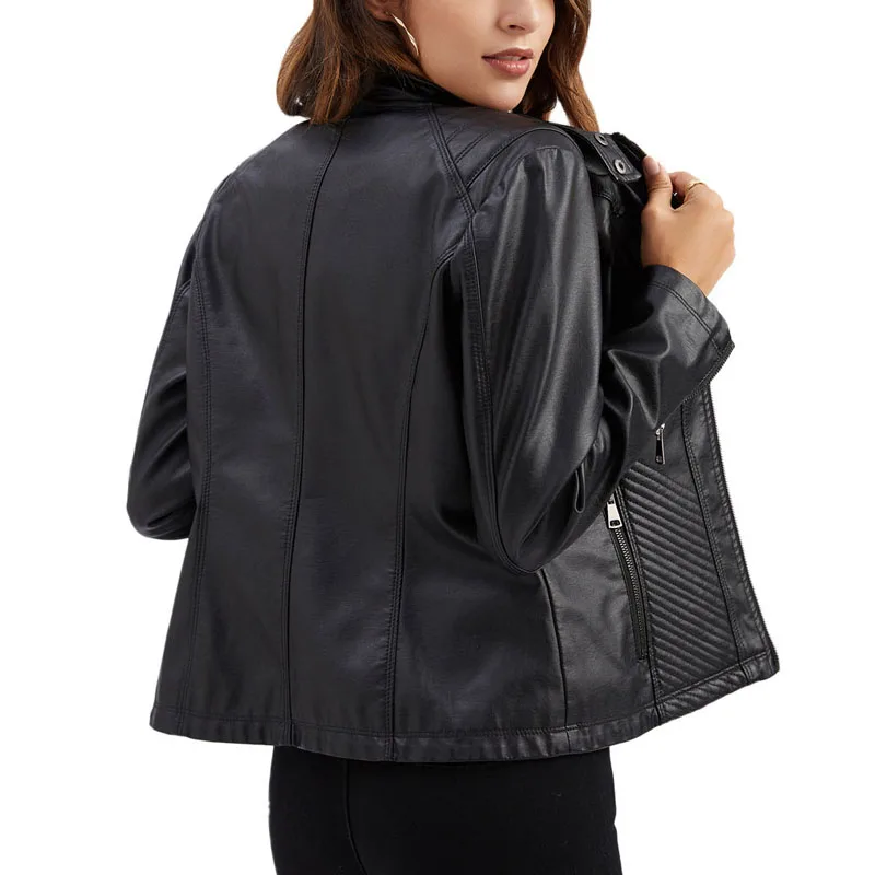

New Spring Autumn PU Leather Jacket Women Leisure Female Simple Outerwear Thin Long Sleeved Slim Motorcycle Short Coat S/XXL