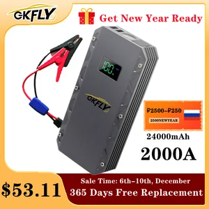gkfly high power 24000mah car jump starter 12v 2000a portable starting device power bank car charger for car battery booster led free global shipping