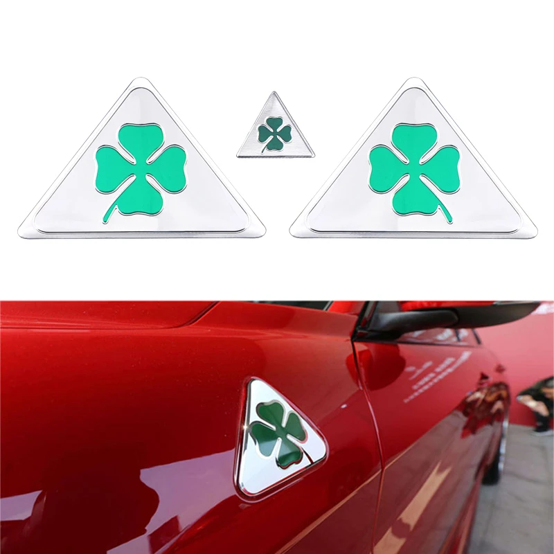 

3pcs Four Leaf Clover Emblem Badge Car Side Fender Body Decor Sticker for Alfa Romeo Spider 147 156 166 159 Giulietta Sportiv GT