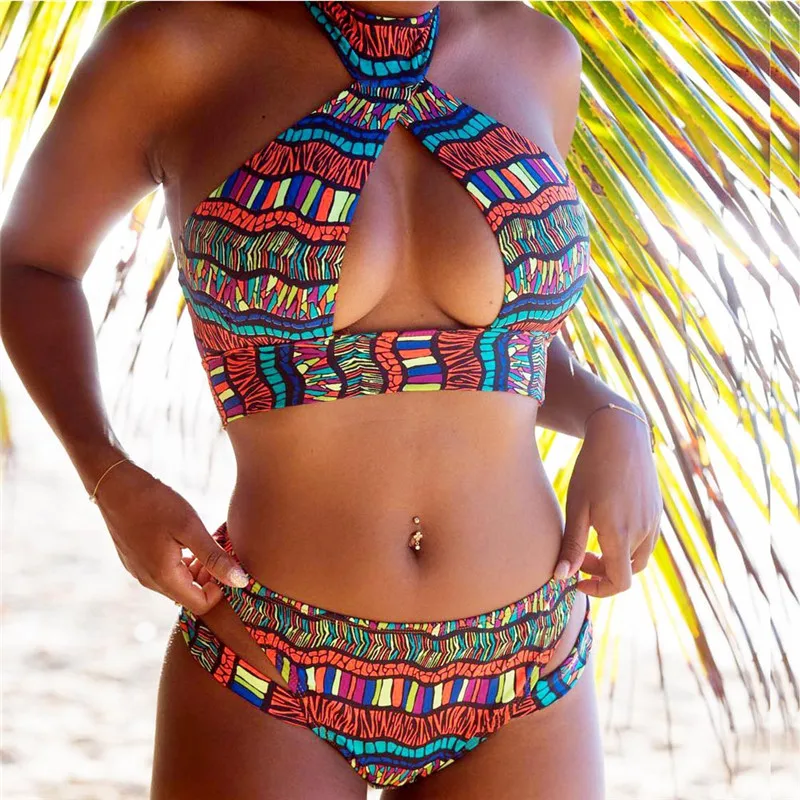 

Комплект бикини женский с чашками пуш-ап, пикантный купальный костюм с цветным принтом, пляжный Африканский купальный костюм, Maillot De Bain 2020