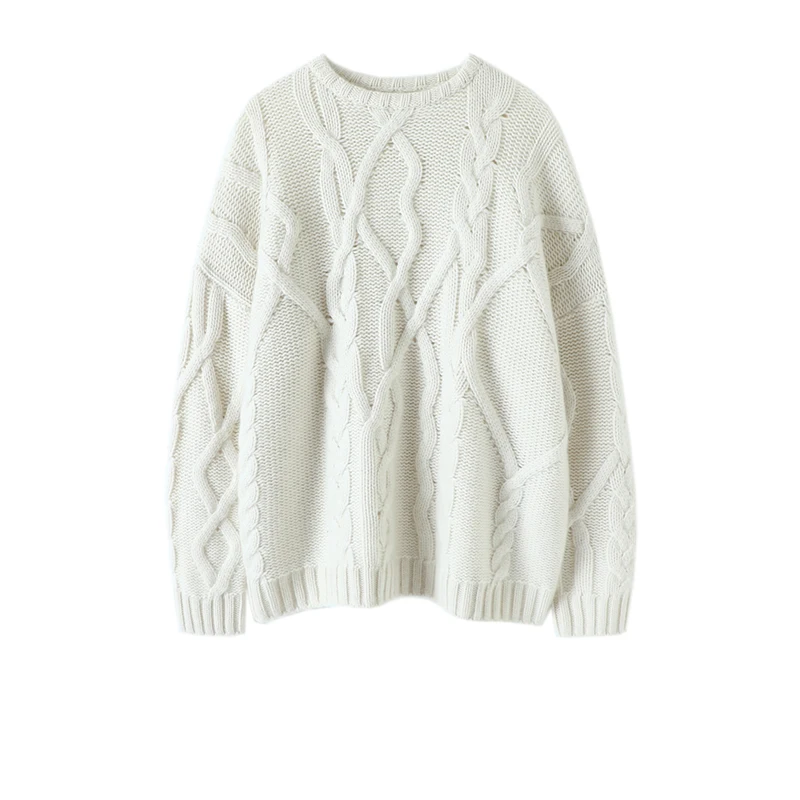 Женский кашемировый свитер оверсайз aliaga толстый вязаный пуловер с круглым