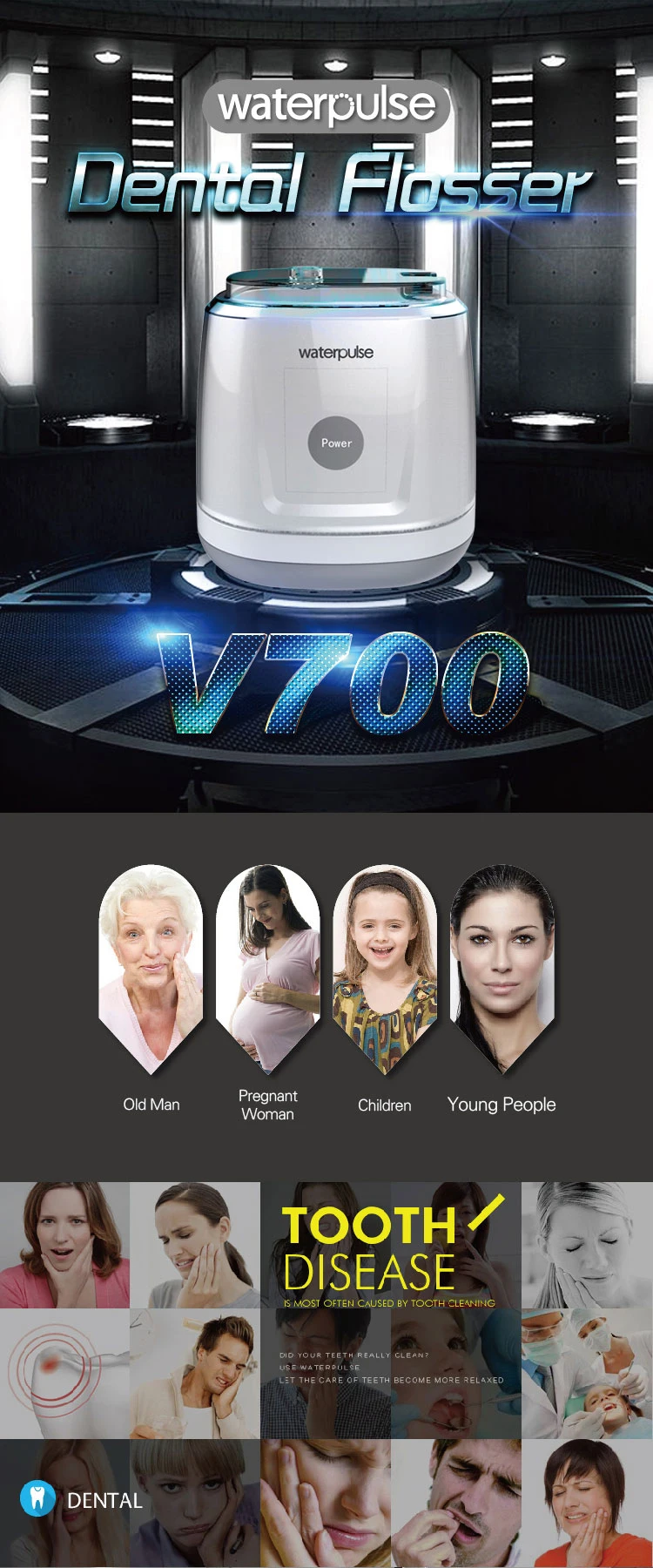 Водный Пульс V700 семейный ирригатор для полости рта 1000 мл Электрический Стоматологический Ирригатор ирригатор для полости рта Стоматологическая Очистка спа орошение