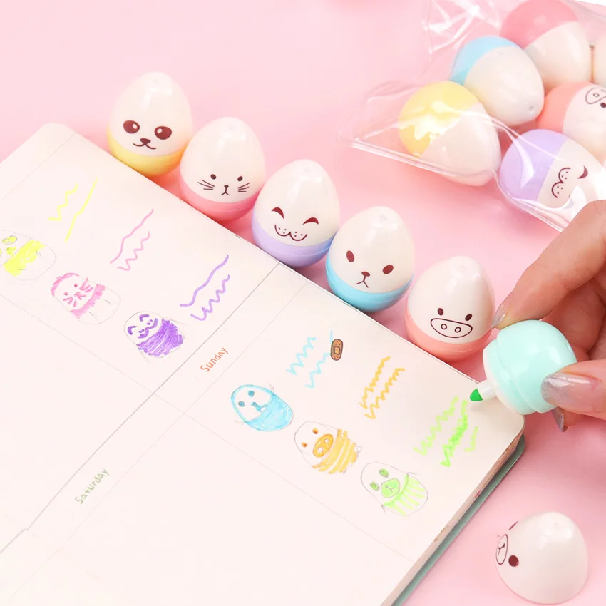Милая Мини улыбающаяся Яичница маркер Kawaii Дети студенческий офис граффити ручка DIY маркер флуоресцентный ручка 6 шт