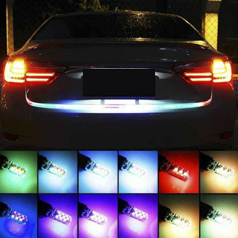 

2PCS 18 SMD RGB T10 194 168 W5W Led Remote Controller Car Dome Reading Light Automobiles Wedge Lamp LED Bulb Flash