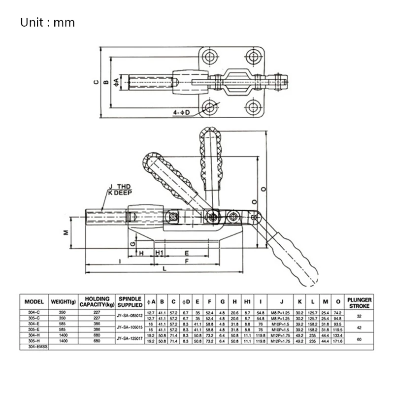 

Push Pull Type Quick Release Toggle Clamp Latch GH-304-EM 386KG Holding Capacity P82C