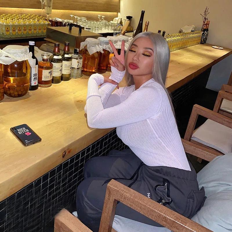 Slim High-Elastic Thread Knit Warm Round Neck Solid Color Long-Sleeved Sweater | Женская одежда