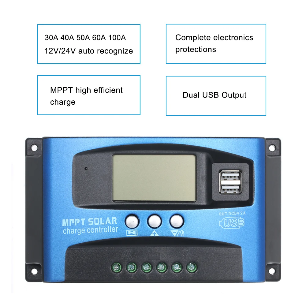MPPT Solar Charge Controller Dual USB LCD Auto Cell Panel Charger Regulator 60A 30A 40A 50A 100A Regulador | Обустройство дома