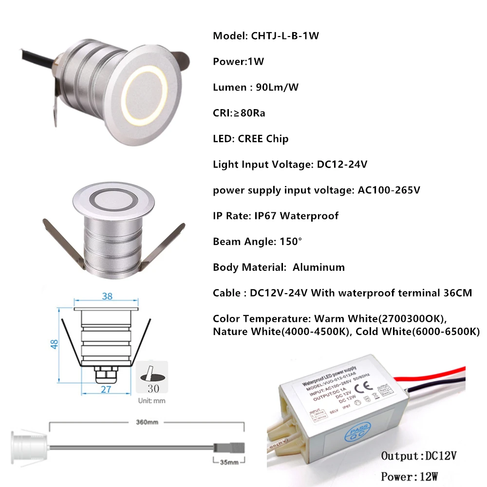 Встраиваемый светодиодный лестницы Светильник Водонепроницаемый IP67 круглый шаг