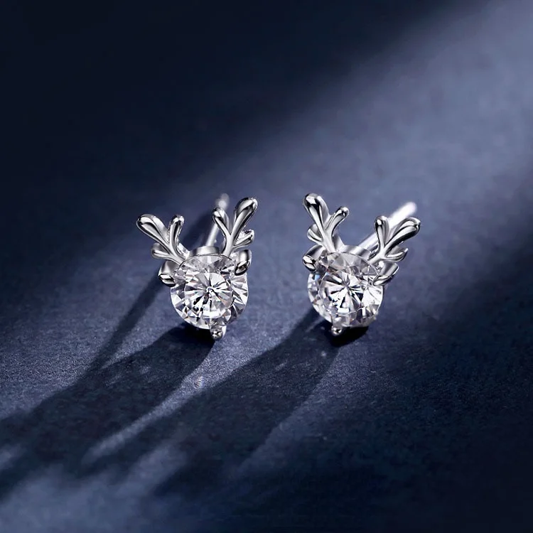 

Exquisite Silver Color Antlers Stud Earrings Round Cut AAA Cubic Zirconia Jewelry Gifts Crystal Earrings for Women Girls