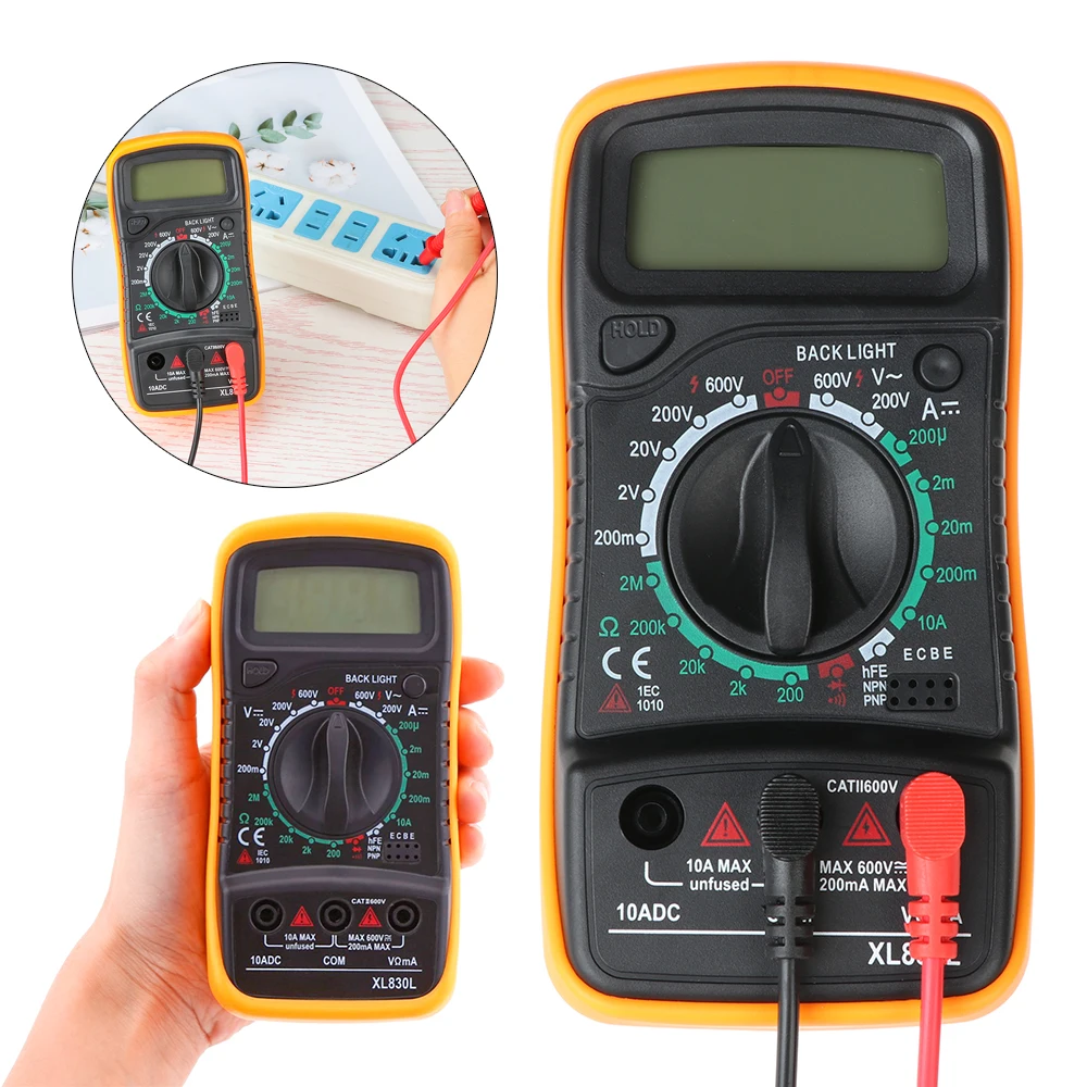 Handheld Multifunction XL830L LCD Digital Multimeter Voltmeter Ammeter Buzzer Tester AC DC OHM Current Circuit Electrical Tool |
