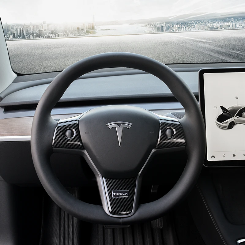 

KCOOSO 3PCS/Set ABS Steering Wheel Protect Control Key Cover For Tesla Model 3/Y Car Accessories