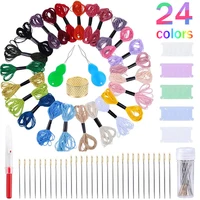 lmdz 24 color embroidery floss cross stitch threads embroidery kit with embroidery needle large eye stitching needles