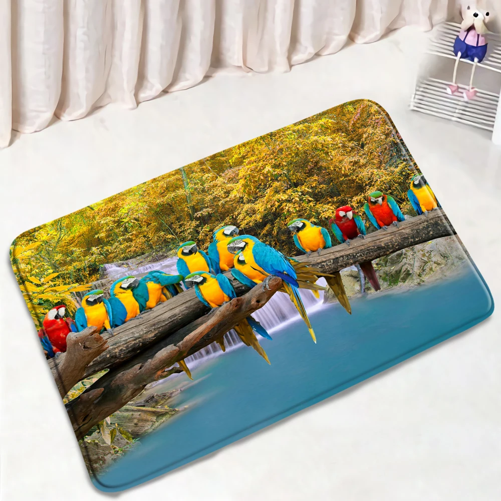 

Parrot Bath Mat Non-Slip Forest Colorful Animals Modern Landscape Entrance Door Pad Bedroom Carpet Water Absorbent Bathroom Mats