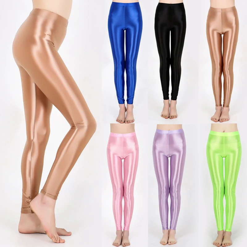

European and American Large Size Ultra-thin Oily Gloss Leggings nine-Point Feet Pants Couple Yoga Fitness Sexy Sports Pants