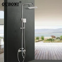 ouboni stainless steel 2 functions bathroom faucets set chrome polish 8 inch rainfall shower head mixer faucet adjust height