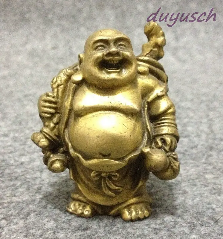 Китайский буддизм латунь сумка Lucky Gourd счастливый Смеющийся Maitreya Стенд статуя