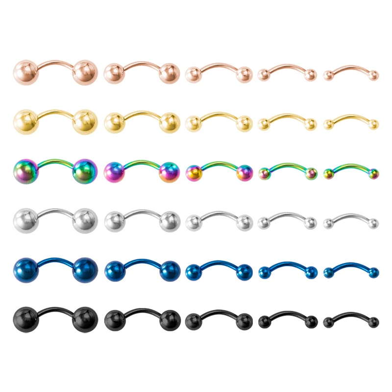 

5pcs Stainless Steel Eyebrow Piercing Banana Ring Lip Stud Curved Barbell Helix Bar Cartilage Earring Body Jewelry 2.5-6mm 16G