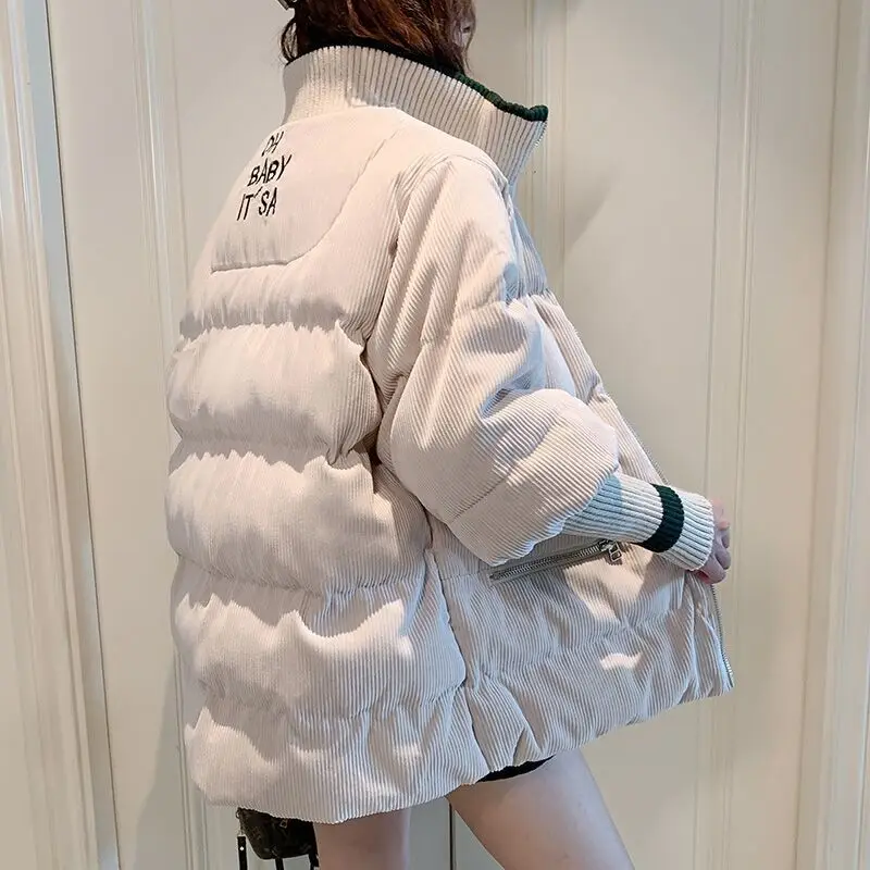 

Вельветовая стеганая куртка Женская Короткая свободная 2021 Зимняя Куртка парка женская одежда Толстая теплая Женская куртка Женское пальто