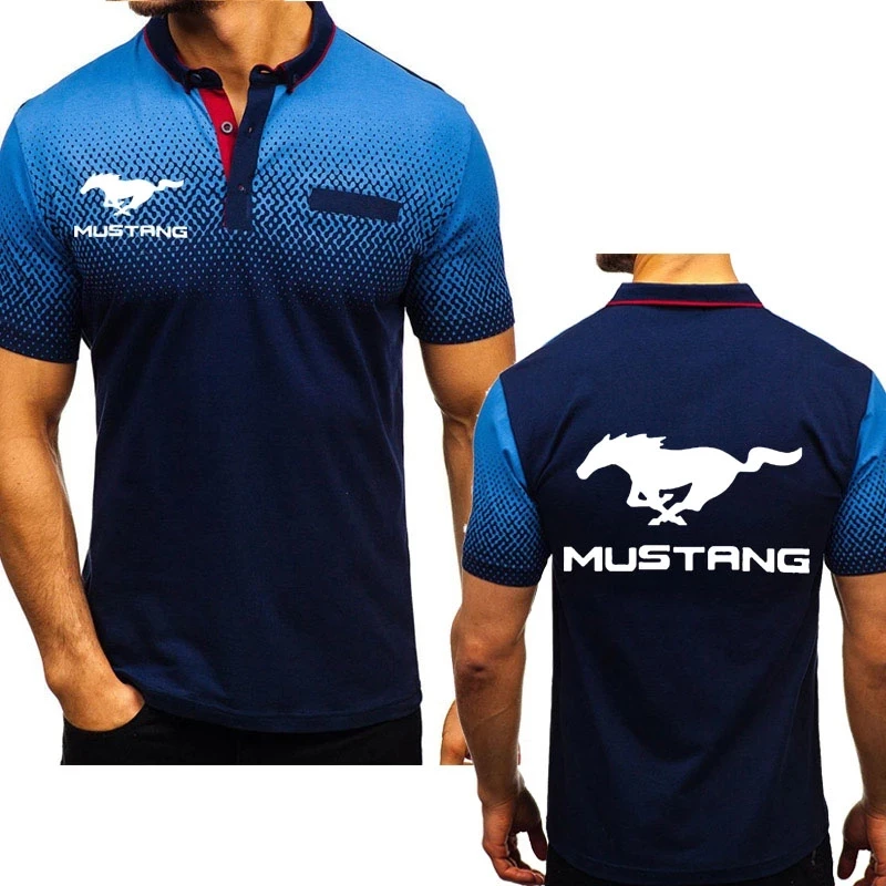 Summer Men's T-Shirt Mustang Car logo Printeds High Quality Cotton Crew neck Men's short sleeve Gradient Casual T-Shirt Tops Y